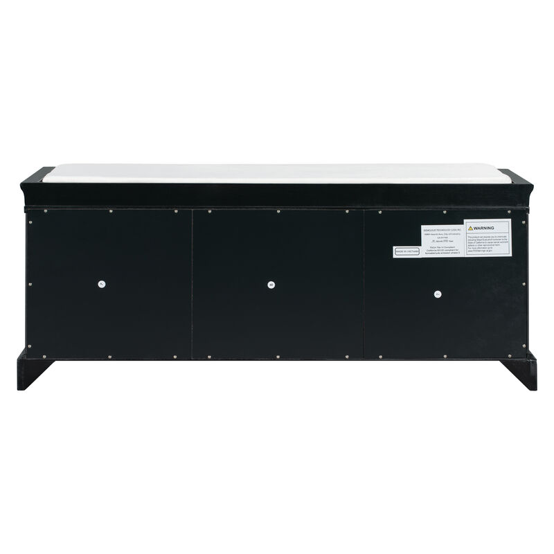 Storage Bench With 2 Drawers And 2 Cabinets, Shoe Bench With Removable Cushion For Living Room