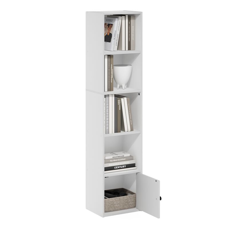 Furinno Luder Shelf Bookcase with 1 Door Storage Cabinet, White
