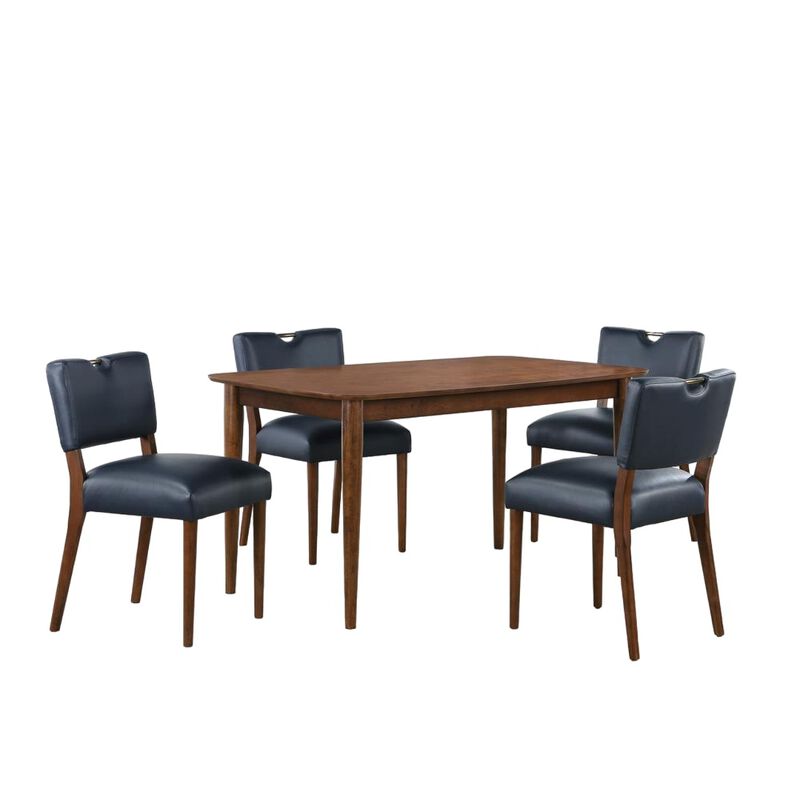 Comfort Pointe Bonito Midnight Blue Faux Leather 5PC Dining Set in Walnut Finish