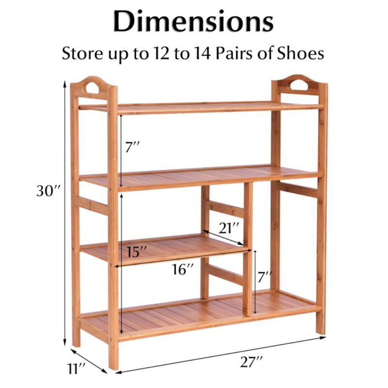 Hivvago 4 Tiers Multifunction Bamboo Storage Shoe Rack for Entryway Hallway