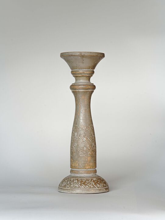 Traditional Gray Wash Eco-friendly Handmade Mango Wood Set Of One 12" Pillar Candle Holder BBH