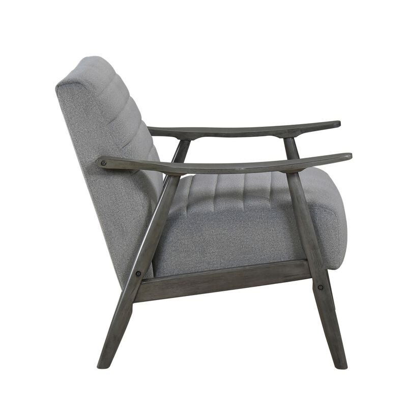 Tira 32 Inch Accent Chair, Channel Stitched, Gray Velvet, Solid Wood Frame - Benzara