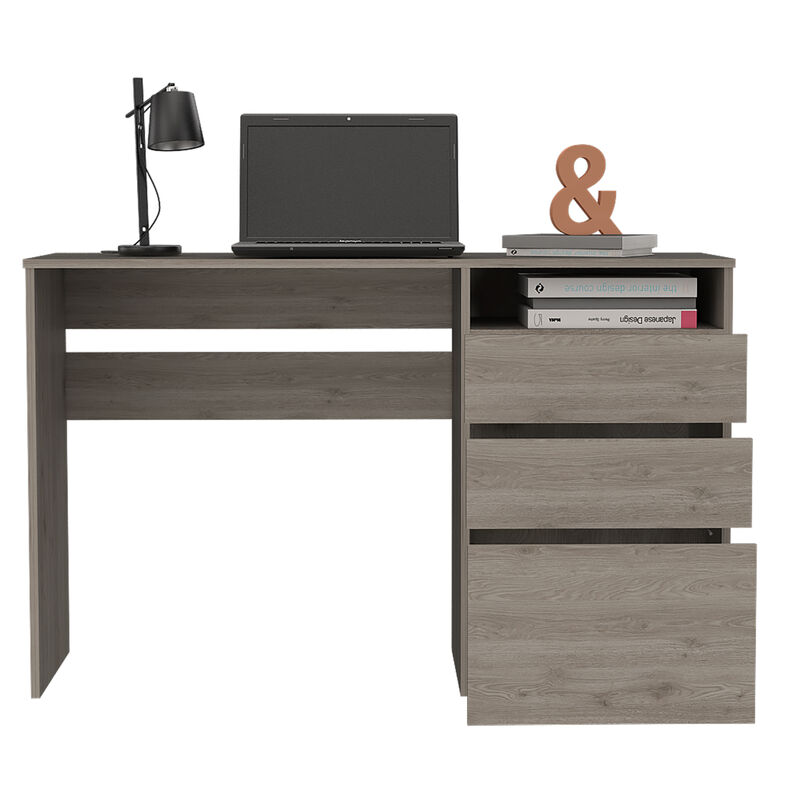 DEPOT E-SHOP Kenai 3 Drawers Computer Desk, One Shelf, Light Gray