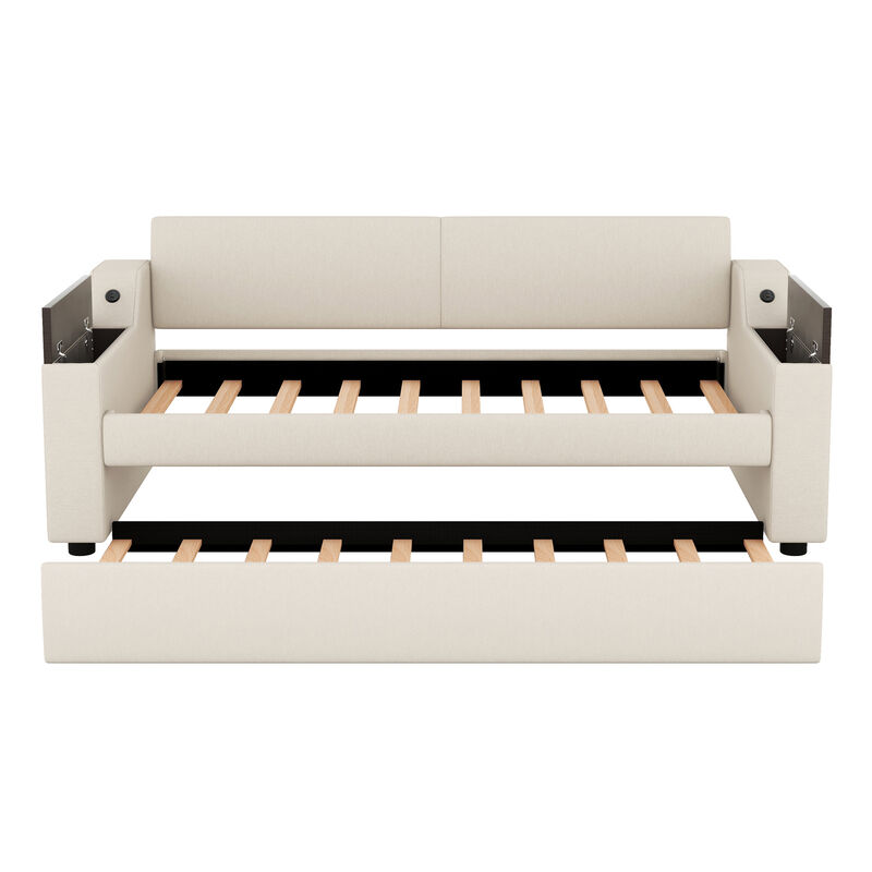 Merax Upholstery Daybed with Trundle and USB Port