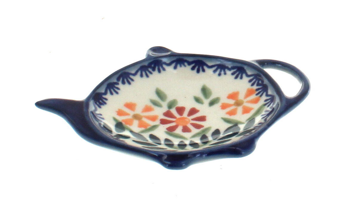 Blue Rose Polish Pottery Blue Daisy Teabag Holder