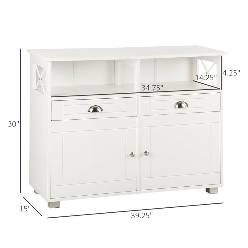 White Kitchen Organizer: Sideboard Buffet with Drawers and Large Top