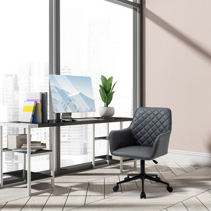 Dark Grey Task Chair: Office Chair with Diamond Design and Padded Arms