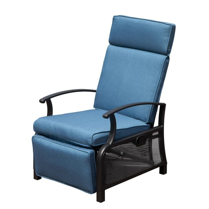 MONDAWE Adjustable Patio Recliner Chair Metal Outdoor Lounge Chair with Flip Table Push Back, Adjustable Angle, With Removable Cushions