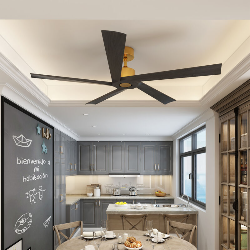 FUFU&GAGA 64-Inch Ceiling Fan 32.8-in with Black Blades Indoor/Outdoor Ceiling Fan Remote (5-Blade),Black