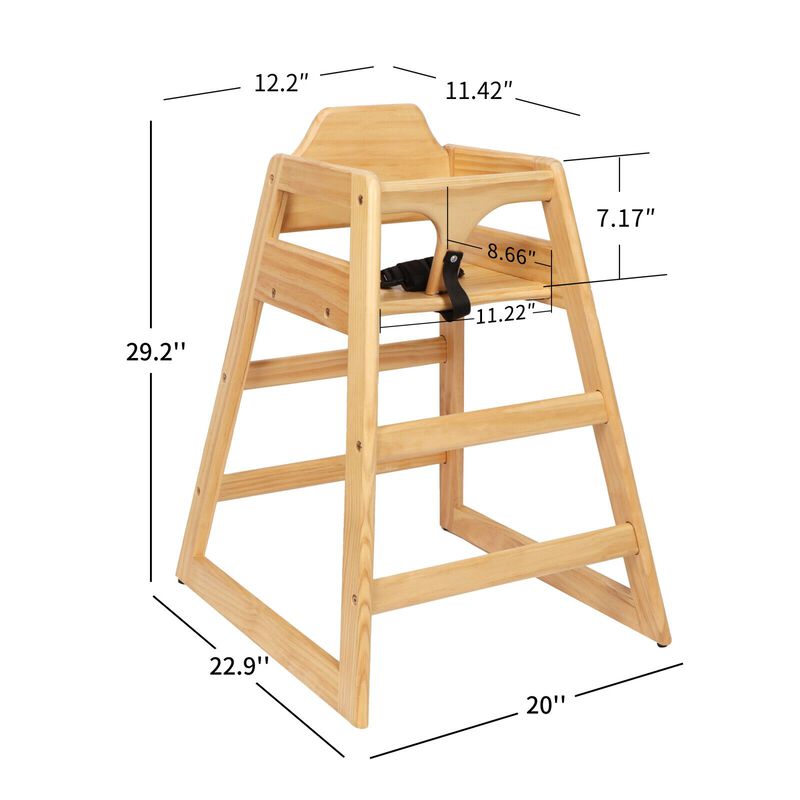 Sturdy Pine Wood Baby Chair with Adjustable Safety Straps