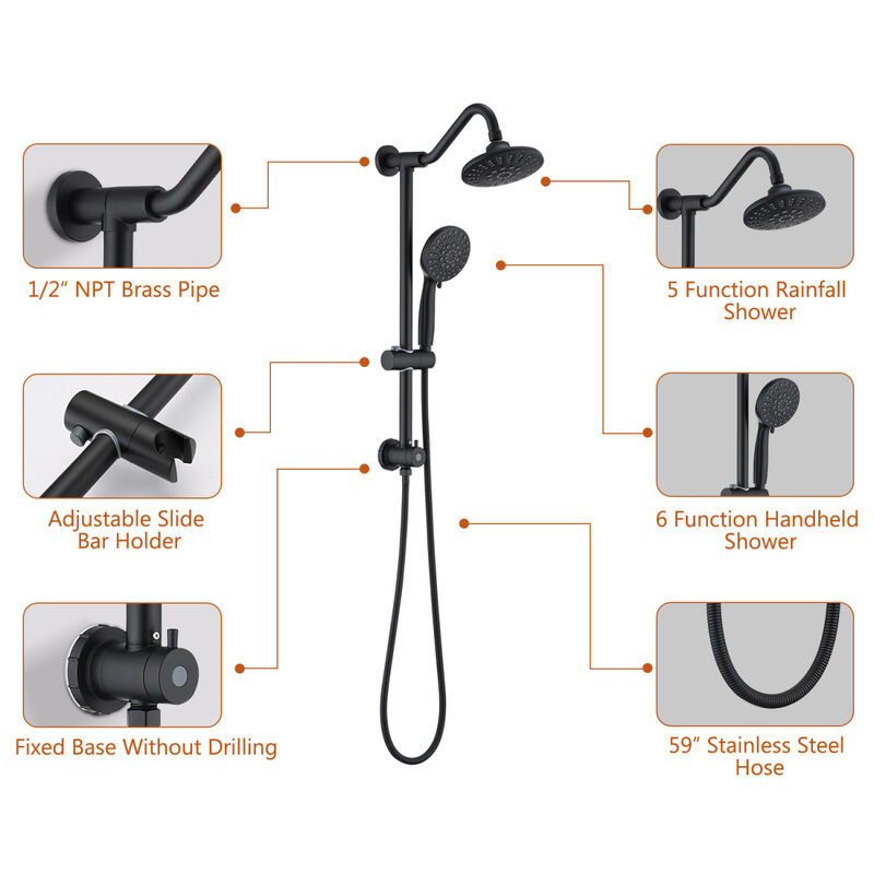 6 Inch Rain Shower Head With Handheld Shower Head Bathroom Rain Shower System