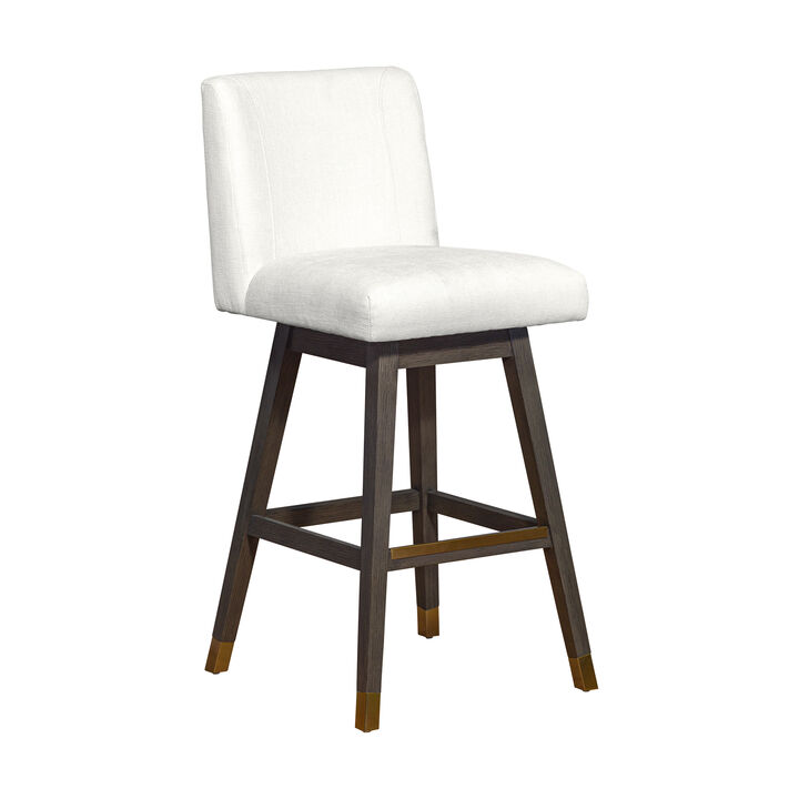 Basila Swivel Stool in Grey Oak Wood Finish with Pearl Fabric