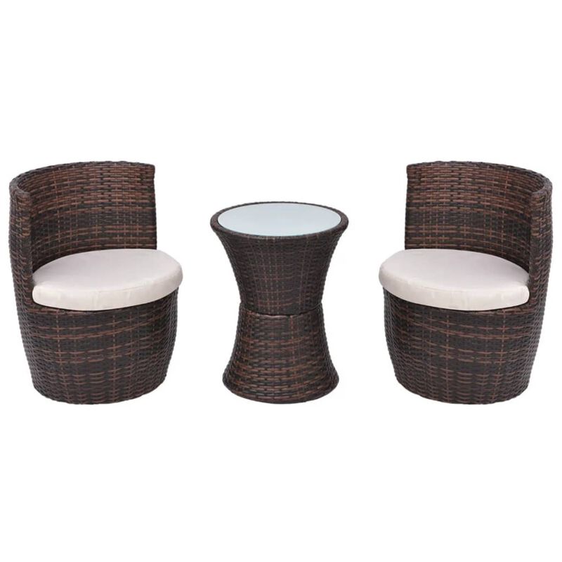 vidaXL 3 Piece Bistro Set with Cushions Poly Rattan Brown