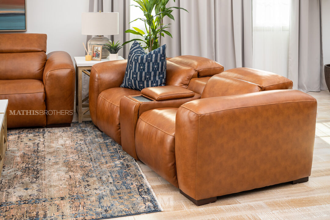 Boulevard Derrick Leather Power Reclining Loveseat in Camel