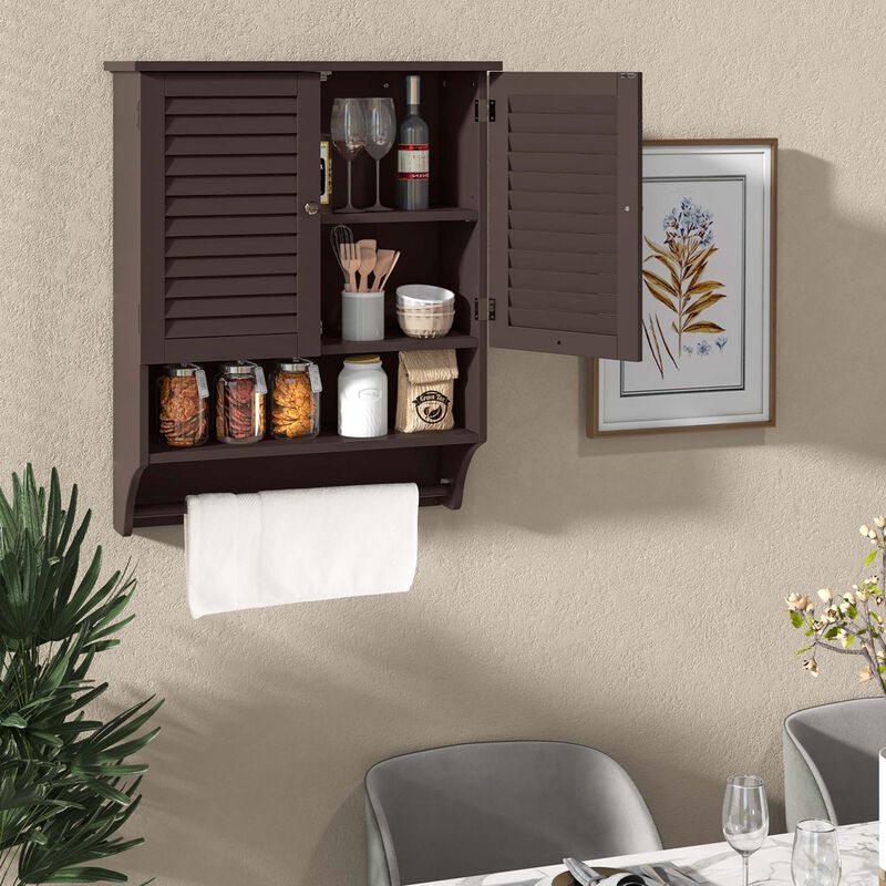 Costway Bathroom Wall Mounted Medicine Cabinet with Louvered Doors & Towel Bar White