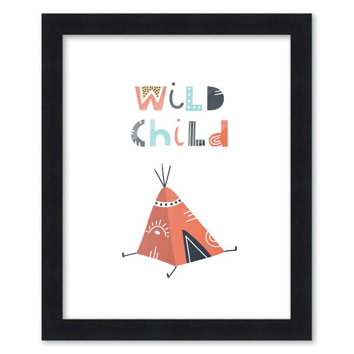8x10 Framed Nursery Wall Little Explorer Wild Child Poster in Black Wood Frame For Kid Bedroom or Playroom