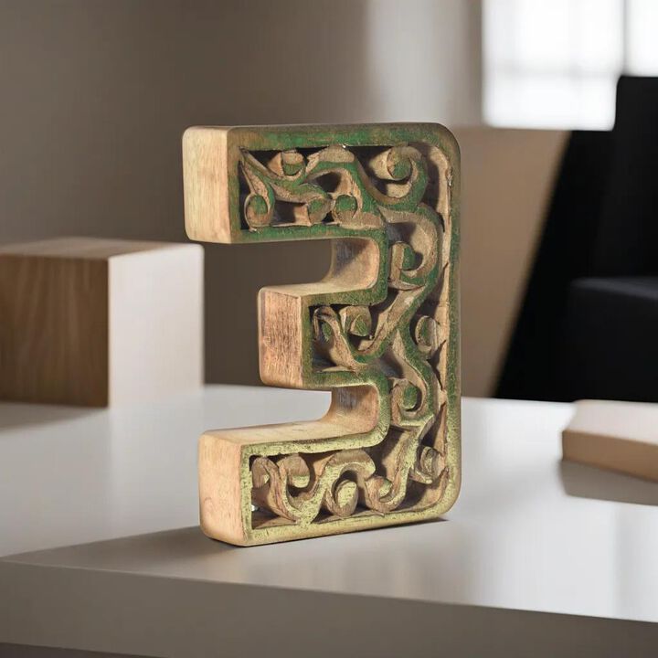 Vintage Natural Gold Handmade Eco-Friendly "3" Numeric Number For Wall Mount & Table Top Décor