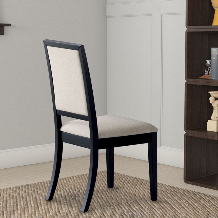 Wooden Dining Side Chair With Cream Upholstered seat And Back, Black, Set of 2-Benzara