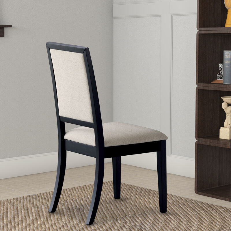 Wooden Dining Side Chair With Cream Upholstered seat And Back, Black, Set of 2-Benzara
