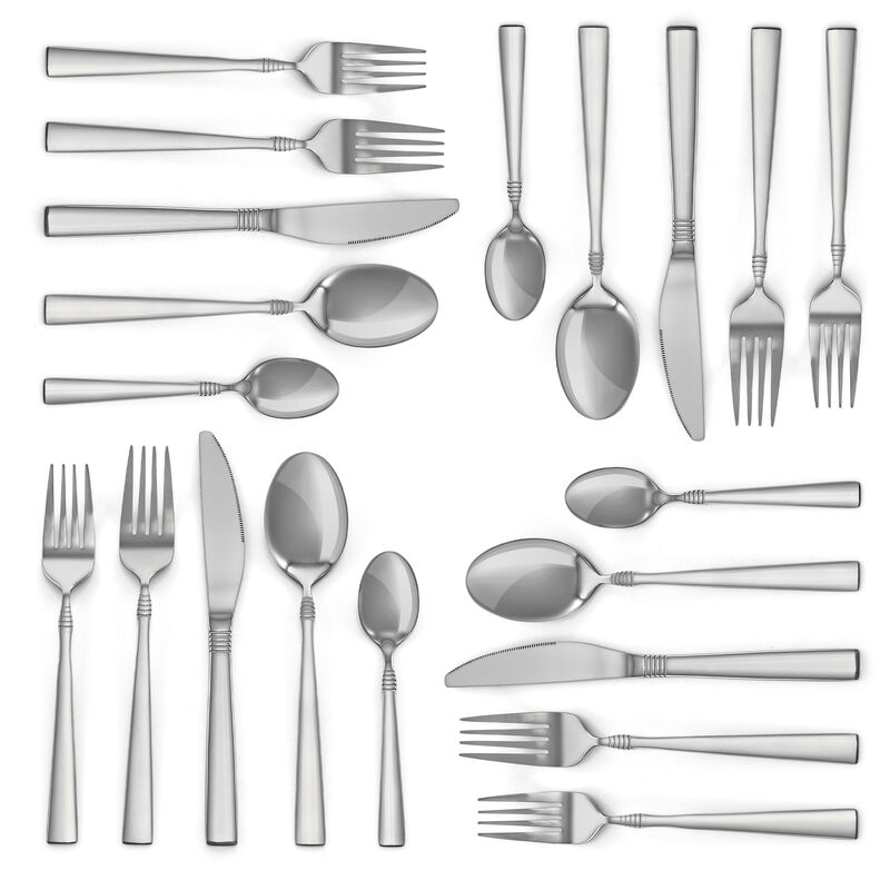 MegaChef Cravat 20 Piece Flatware Utensil Set, Stainless Steel Silverware Metal Service for 4 in Silver