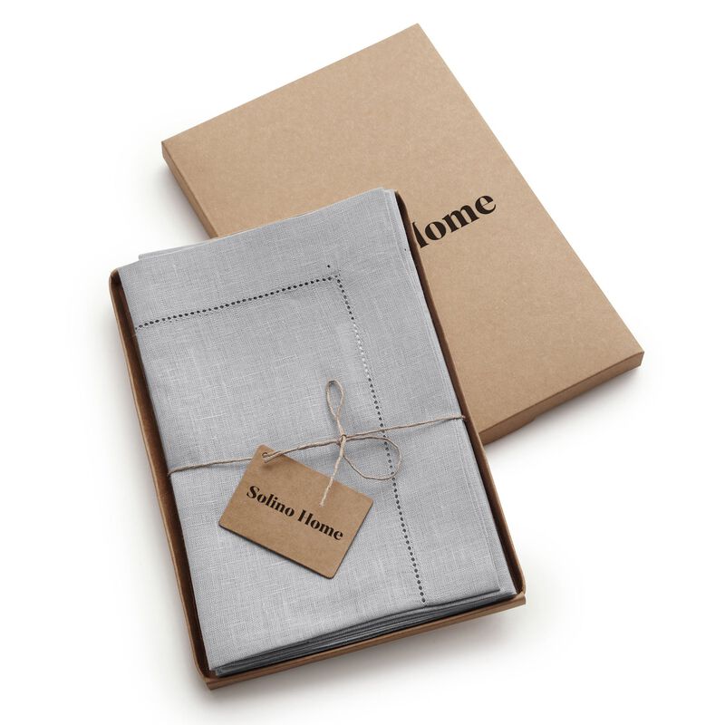 Solino Home 100% Pure Linen Dinner Napkins 20 x 20 Inch Set of 4 | Classic Hemstitch