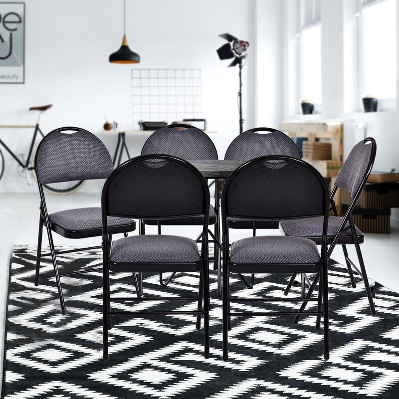 Costway Set of 6 Folding Chairs Fabric Upholstered Padded Seat Metal Frame Home Office Grey