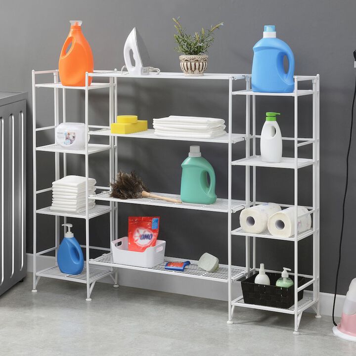 Convenience Concepts Xtra Storage 4 Tier Folding Metal Shelves with Set of 4 Deluxe Extension Shelves