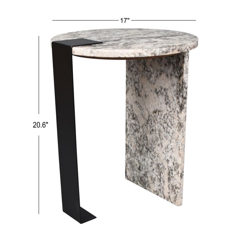 Lyra 17" Contemporary Natural Marble/Metal Handmade Round End Table