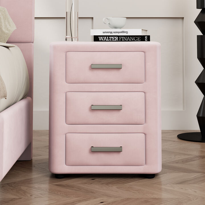 Merax Velvet Nightstand Night Table with 3 Drawers