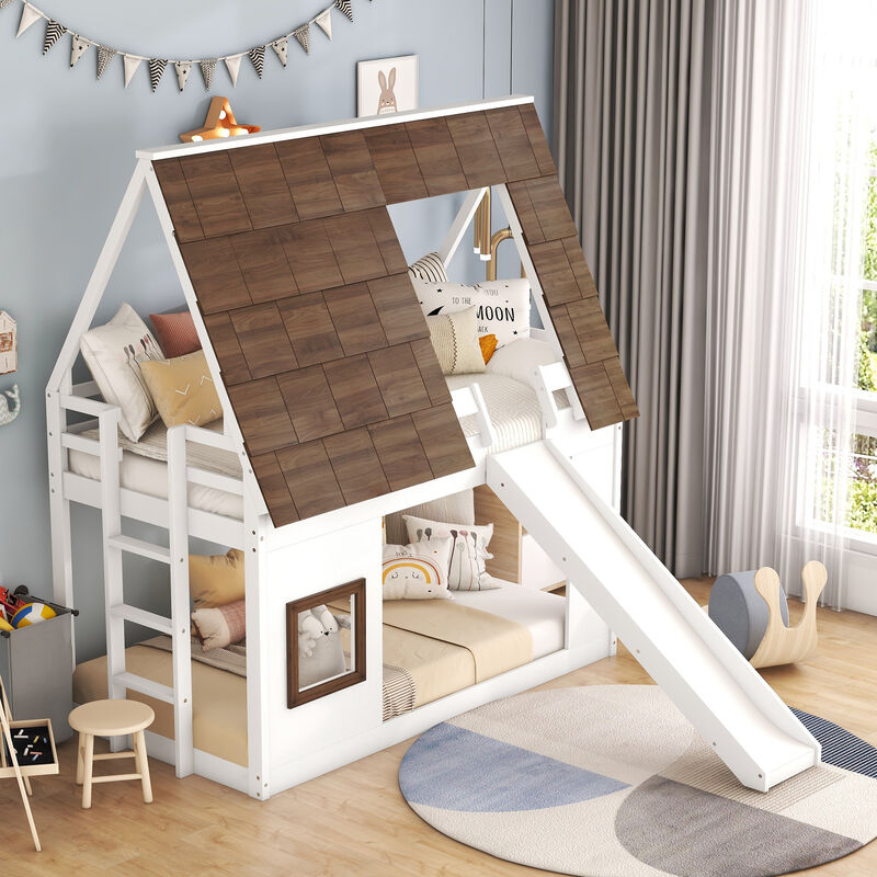 Merax House Bunk Bed with Ladder and Slide