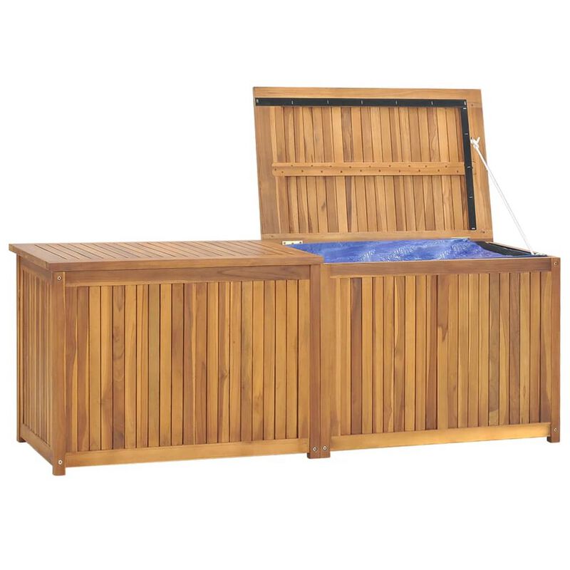 Misty Outdoor 59 Inch Storage Box, Weather Resistant Brown Acacia Wood - Benzara