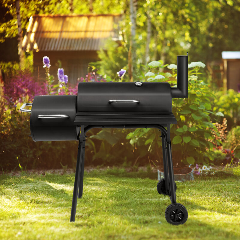 Barrel Charcoal Grill with Offset Smoker Outdoor BBQ Grill for Flavorful Smoking & Grilling