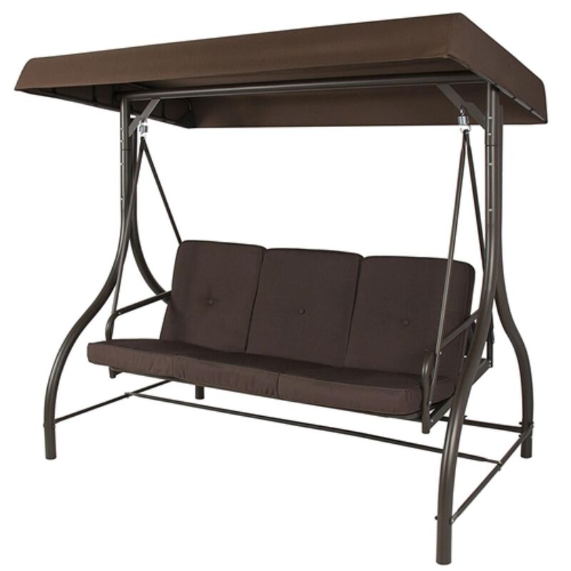 Hivvago Brown 3 Person Outdoor Porch Patio Swing with Canopy