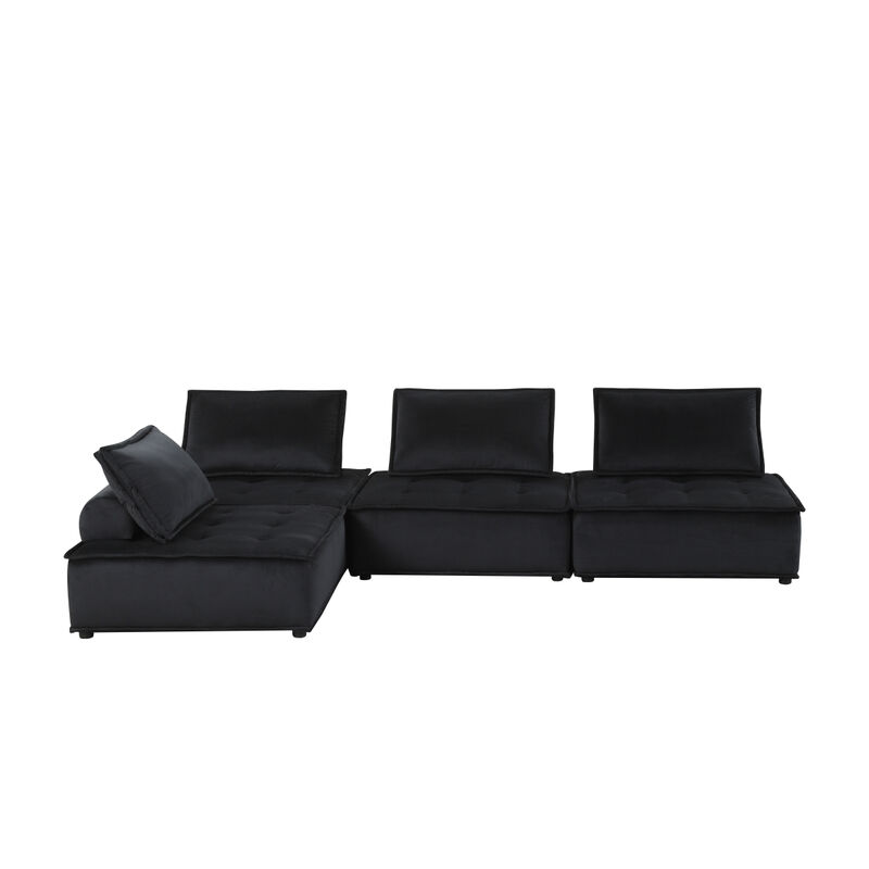 Anna Black Velvet 4 Piece Sectional Sofa