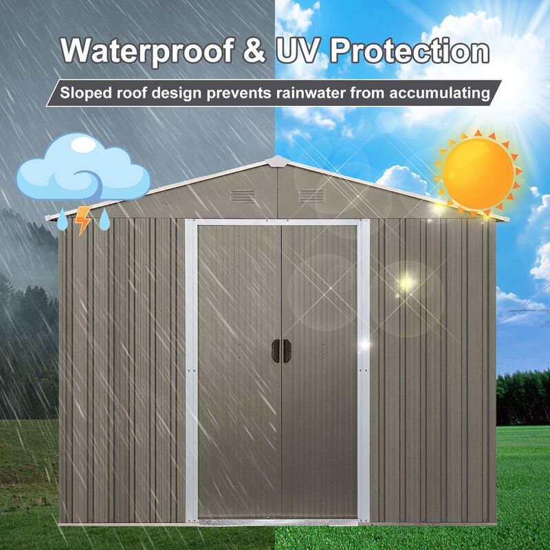 MONDAWE 8ft x 6ft Outdoor Metal Storage Shed with Floor Base,Gray