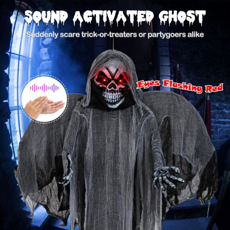 Hivvago 12.1 Ft Skeleton Ghost with Flickering Red Eyes and Scary Sounds