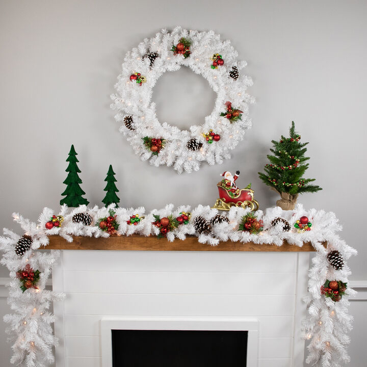 9' x 8" Pre-Lit Snow White Artificial Christmas Garland  Clear Lights