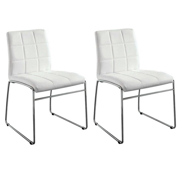 Oahu Contemporary Side Chair With Steel Tube, White Finish, Set of 2-Benzara
