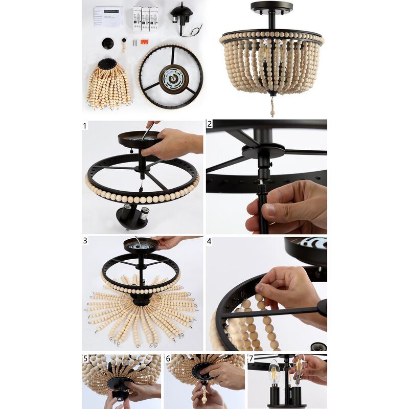 Allie Wood Beaded/Metal LED Flush Mount