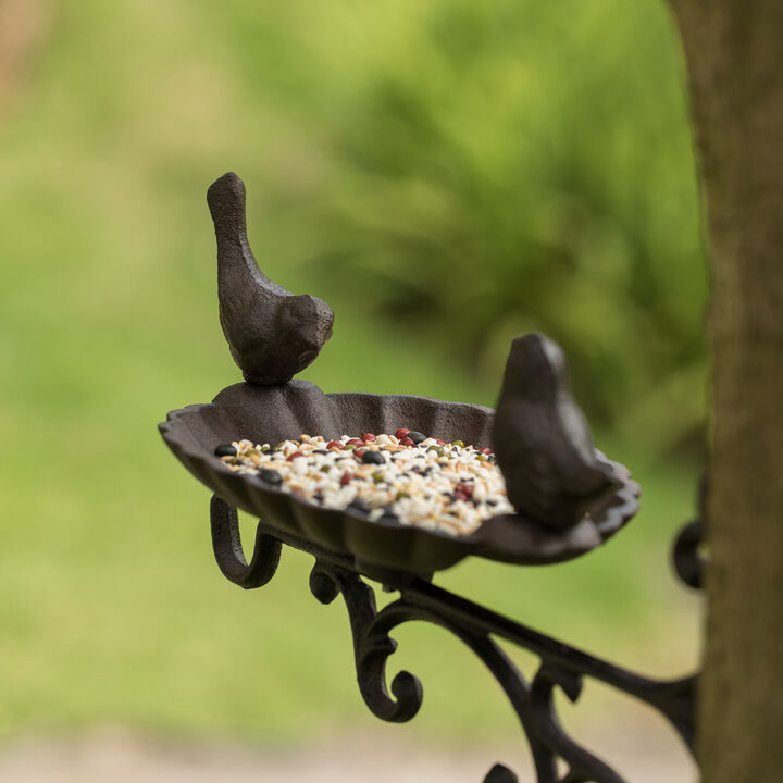 Outdoor Garden Wall Mounted Hanging Iron Bird Bath and Feeder Decor, Bronze