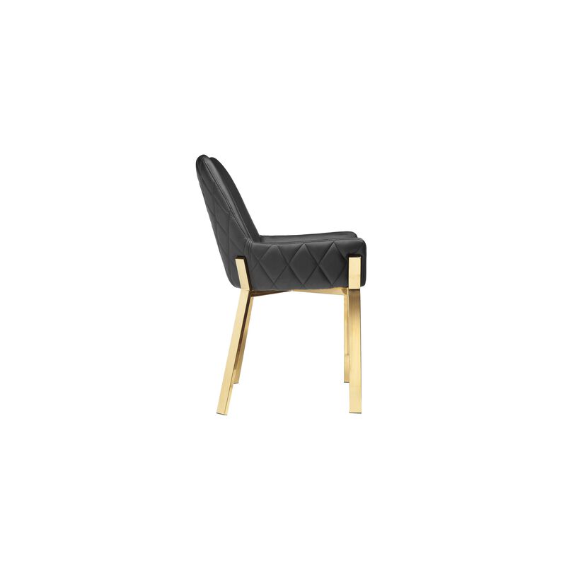 Fuma 23 Inch Dining Accent Chair Set of 2, Tufted, Black Faux Leather, Gold - Benzara