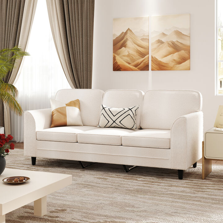 Upholstered Teddy 3-Seat Sofa with Comfortable Back Pillows for Cozy Living Room Decor