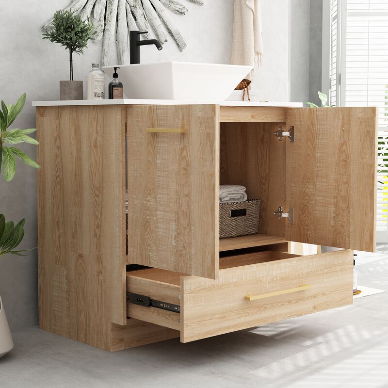 FUFU&GAGA Elegant Bathroom Vanity Cabinet with Storage - 29.1"W x 33.9"H, Brown