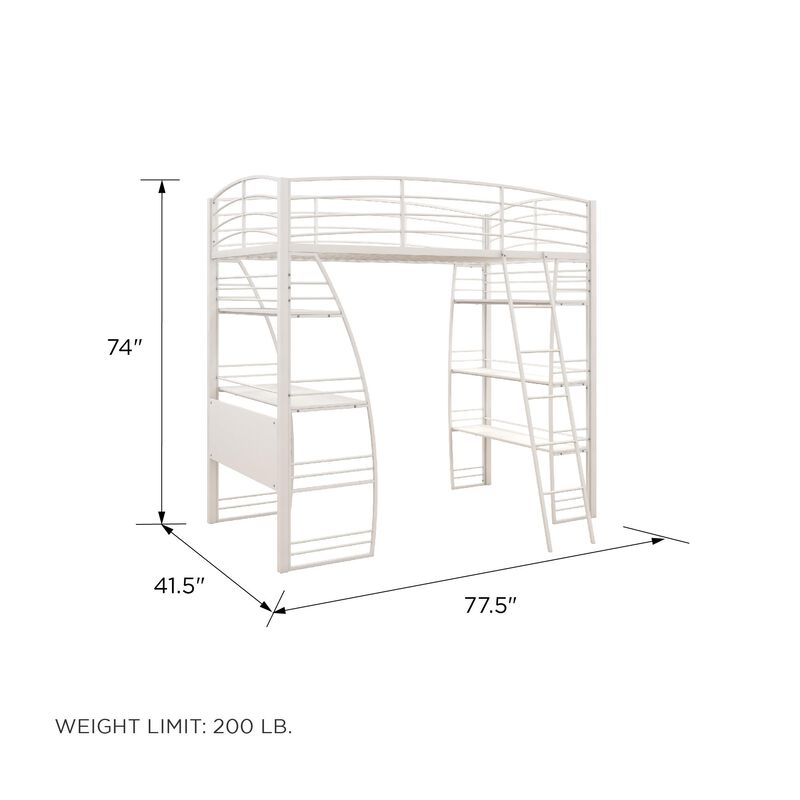 Atwater Living Lynn Modern Twin Loft Bed with Display Shelves and Desk