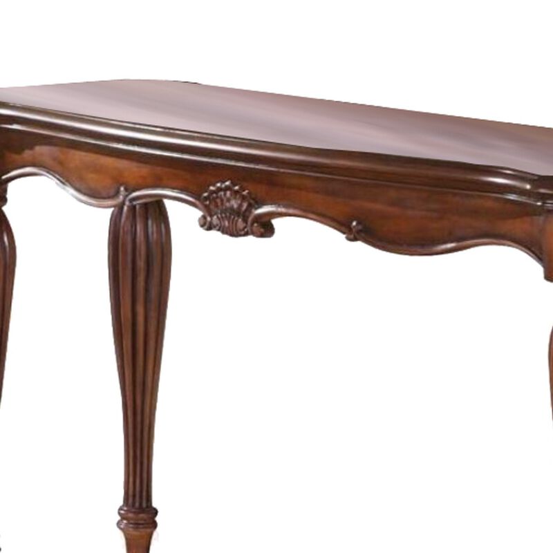 Wooden Sofa Table with Carved Details, Cherry Brown-Benzara