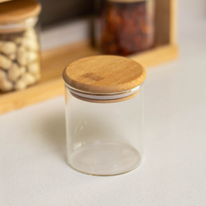 Basicwise Versatile 3-Tier Bamboo Spice Rack and Pantry Organizer with 9 Glass Jars – Perfect for Countertop Storage in Kitchens to Keep  Seasoning Containers Neatly Displayed and Easily Accessible
