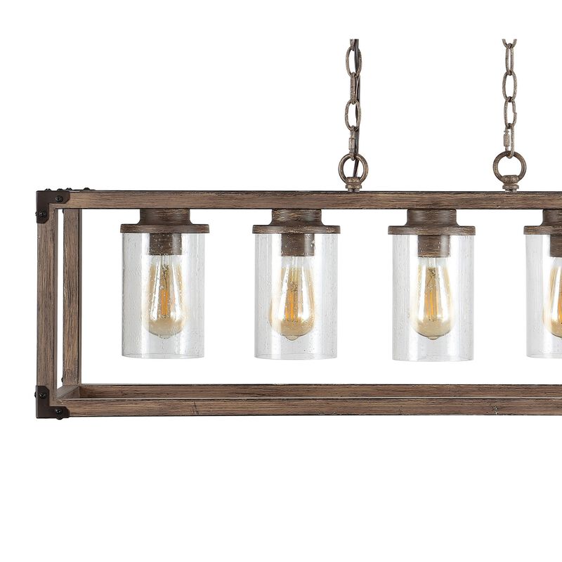Zeniba 5-Light Linear Adjustable Iron/Seeded Glass Rustic Farmhouse LED Pendant