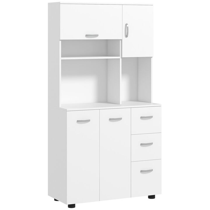 66" White Kitchen Pantry: Flip-Up Door, 3 Drawers, Countertop