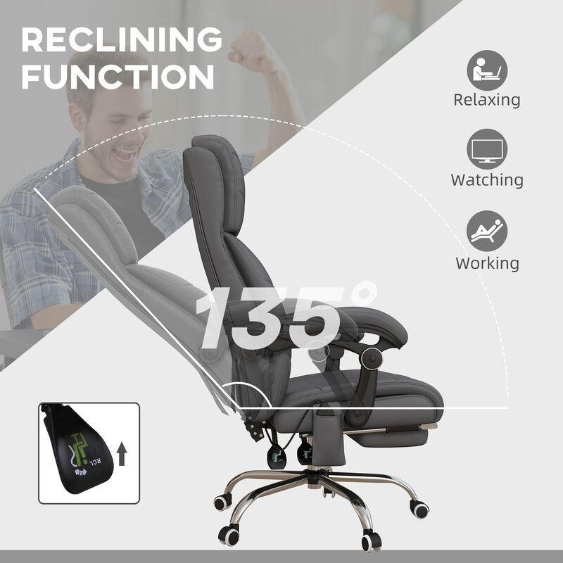 Gray PU Leather Massage Chair: 4 Vibration Points, Reclining
