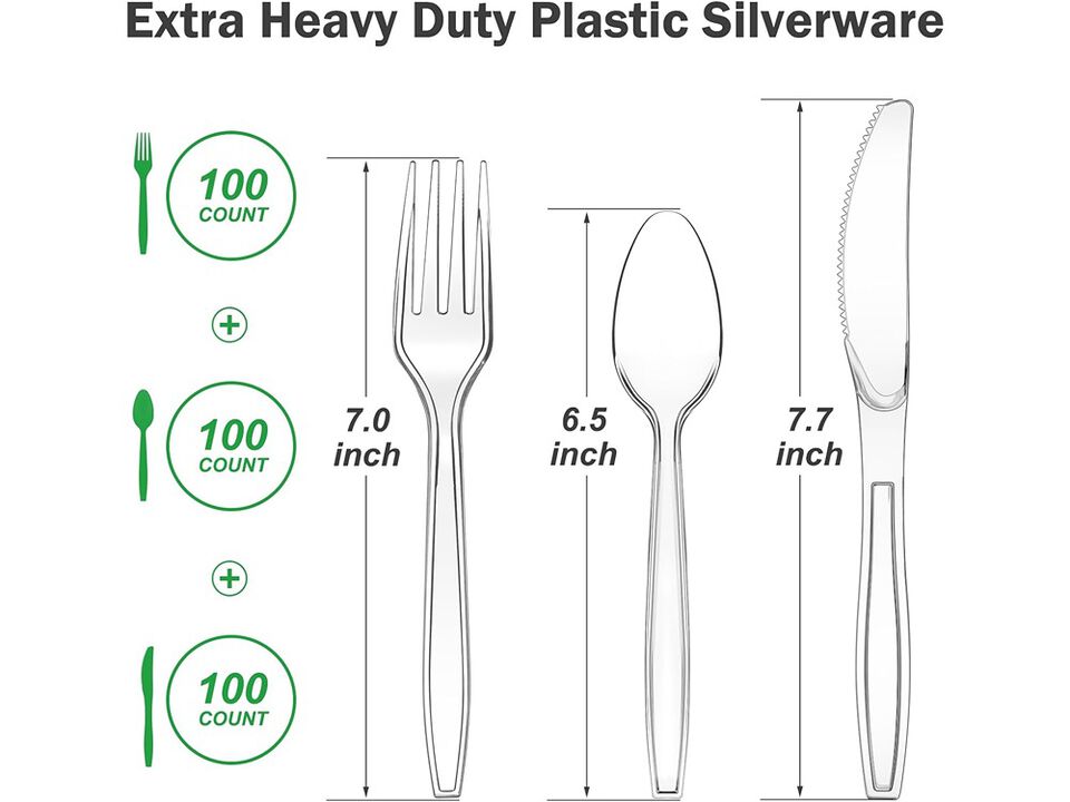 Dealusy 300 Count Extra Heavy Duty Clear Plastic Silverware